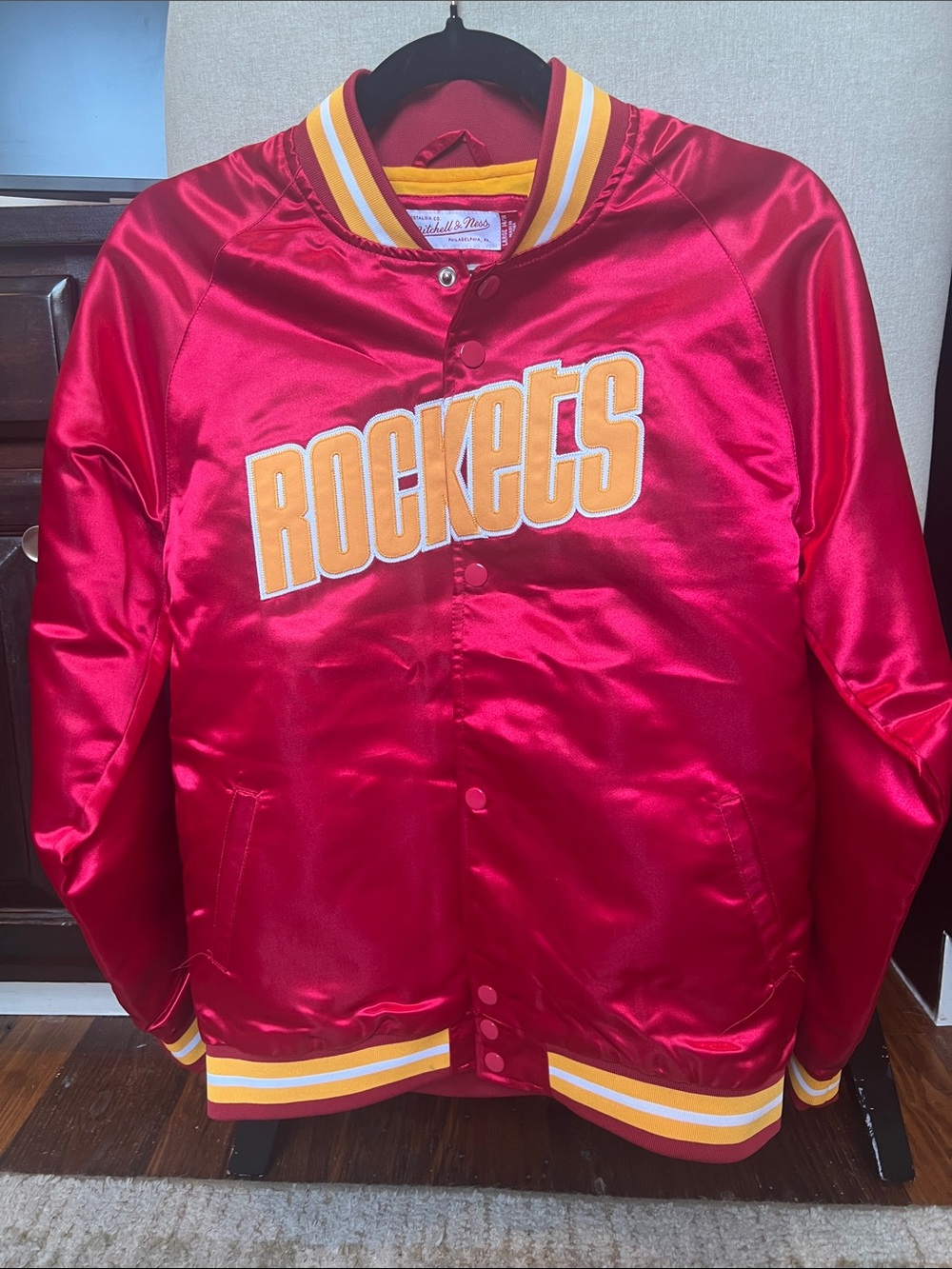 Mitchell & Ness Kids Rockets Satin Bomber Jacket - Red/Yellow